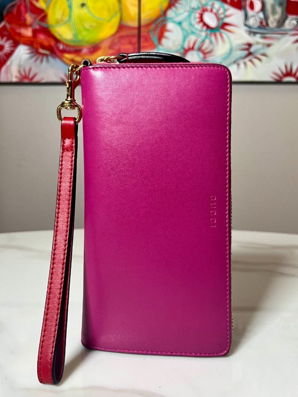 Gucci Pink Leather Zip Around Wallet Wristlet + Box - Picture 5 of 12
